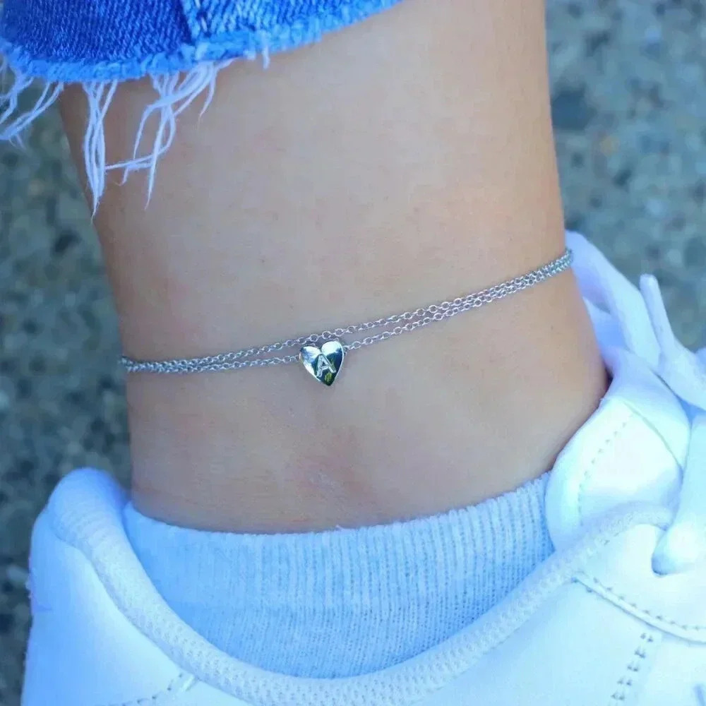 SILVER INITIAL ANKLET ❤️HEART CHARM PERSONALIZED ALPHABET DAINTY, ELDM22336 - Picture 8 of 13
